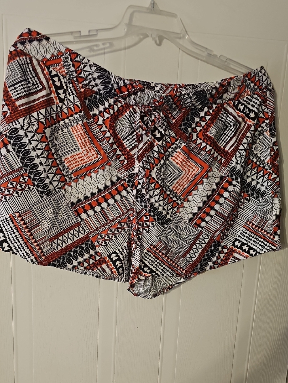 Cato Black & Orange Geometric Print Elastic-Waist Shorts